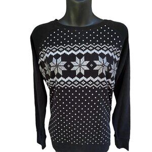 Eddie Bauer Snowflakes Nordic Black Long Sleeve Crew Neck Sweatshirt Women’s M